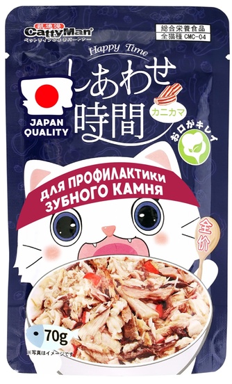 Корм влажный для кошек CATTYMAN Момент счастья для гигиены зубов на основе камчатского краба и тихоокеанского Тунца (70 г)