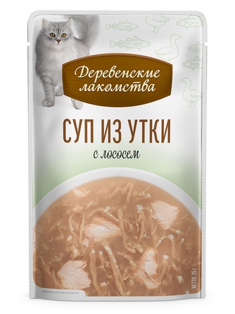 Лакомство для кошек ДЕРЕВЕНСКИЕ ЛАКОМСТВА Суп из утки с лососем (4 шт/35 г)
