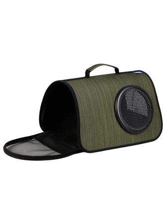 Сумка-переноска для кошек и собак RICH BREED MYJET иллюминатор/сетка, хаки лайн (M/40*25*25 см)