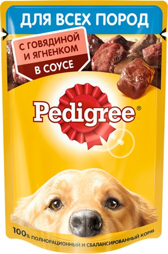 Корм влажный для собак всех пород PEDIGREE с говядиной и ягненком в соусе (85 г)