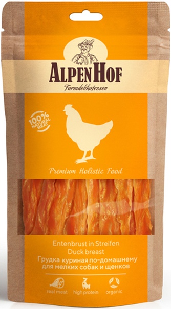 Лакомство для мелких собак мелких пород и щенков ALPENHOF Грудка куриная по-домашнему (50 г)