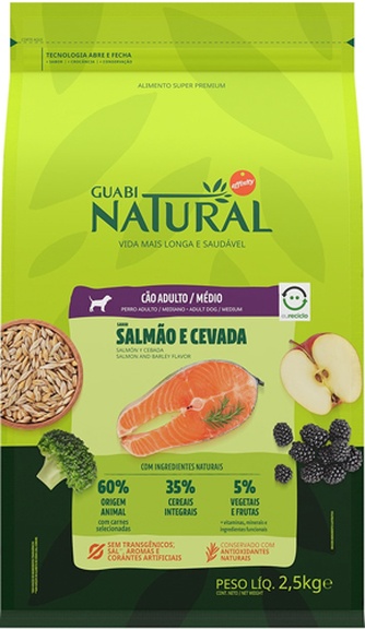 Корм сухой для собак средних пород GUABI NATURAL Cao Adulto/Medio Лосось и ячмень (2,5 кг)