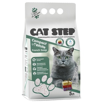 Наполнитель комкующийся бентонитовый для кошек CAT STEP compact white french soap (5 л)