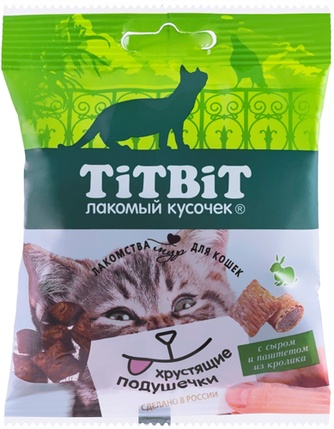 Лакомство для кошек TITBIT Лакомый кусочек Подушечки с паштетом из кролика и сыра (30 г)