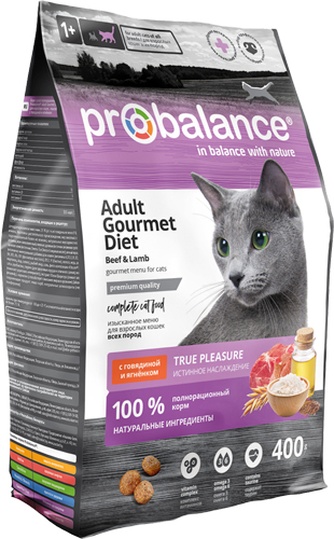Корм сухой для кошек PROBALANCE Adult Gourmet Diet с говядиной и ягненком (400 г)