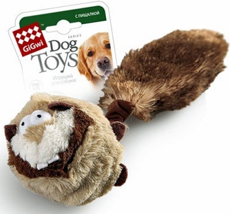 Игрушка для собак GIGWI Dog Toys Барсук с теннинсным мячом и пищалкой, коричневый  (26 см)