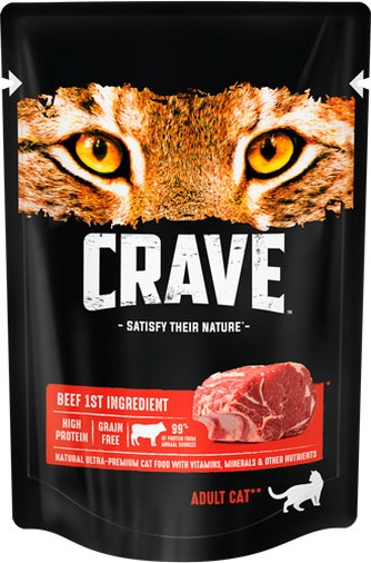 Корм влажный для взрослых кошек CRAVE Adult Cat с говядиной (70 г)