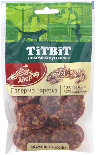 Лакомство для собак мелких пород TITBIT Лакомый кусочек Колбасный двор Нарезка Палермо (80 г)