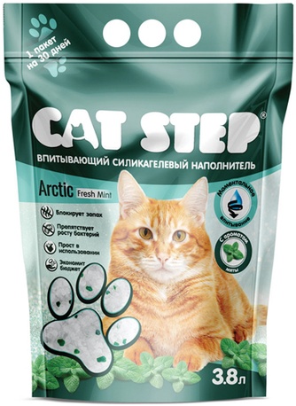 Наполнитель впитывающий силикагелевый для кошек CAT STEP Crystal Fresh Mint мята (3,8 л/1,67 кг)