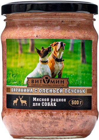 Корм влажный для собак ВИТАМИН Баранина с оленьей печенью (500 г)