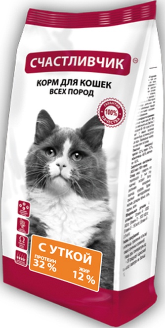 Корм сухой для кошек СЧАСТЛИВЧИК с уткой (400 г)