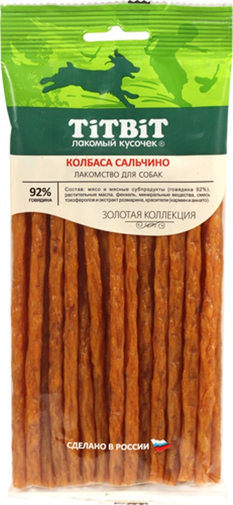 Лакомство для собак TITBIT Золотая коллекция Колбаса Сальчино 120 г)