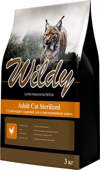 Корм сухой для взрослых стерилизованных кошек и кастрированных котов WILDY Cat Sterilized с курицей (1 кг)