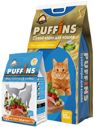 Корм сухой для кошек PUFFINS курица, рыба (0,4 кг)