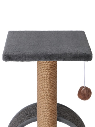 Когтеточка-столбик для кошек RICH BREED + дуга + площадка, джут, ковролин, серый (35*30*56 см)