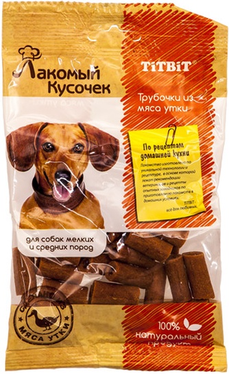 Лакомство для собак мелких пород TITBIT Лакомый кусочек Лакомый кусочек Трубочки из мяса утки (80 г) Лакомство для собак мелких пород TITBIT Лакомый кусочек Лакомый кусочек Трубочки из мяса утки (80 г)