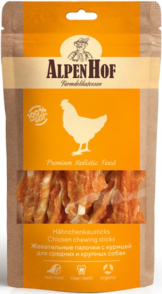 Лакомство для собак средних и крупных пород ALPENHOF Жевательные палочки с курицей (80 г)