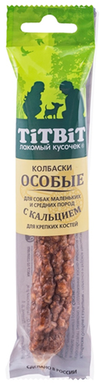 Лакомство для собак мелких пород мелких и средних пород TITBIT Лакомый кусочек Особые Колбаски для здоровья костей и суставов с кальцием (30 г)