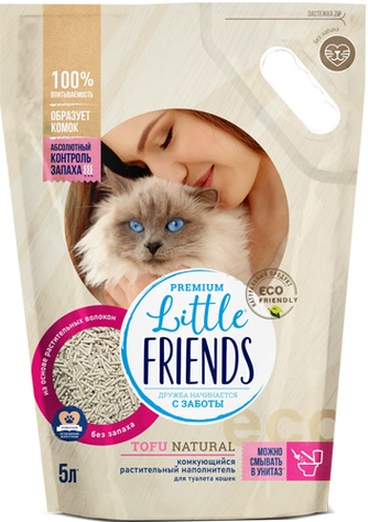 Наполнитель комкующийся растительный для кошек PREMIUM LITTLE FRIENDS Tofu Natural  (5 л)