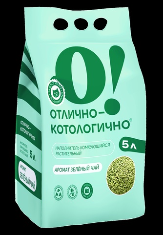 Наполнитель комкующийся для кошек О! ОТЛИЧНО-КОТОЛОГИЧНО с ароматом зеленого чая растительный (5 л)