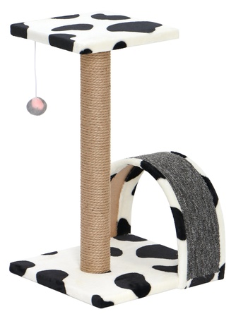 Когтеточка-столбик для кошек RICH BREED + дуга + площадка, джут, ковролин, черно-белый (35*30*56 см)