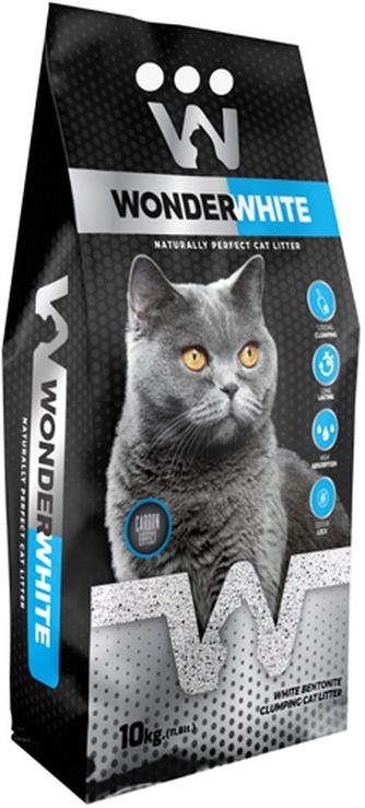 Наполнитель комкующийся бентонитовый для кошек WONDER WHITE Carbon Effect с активированным углем без ароматизатора (10 кг)