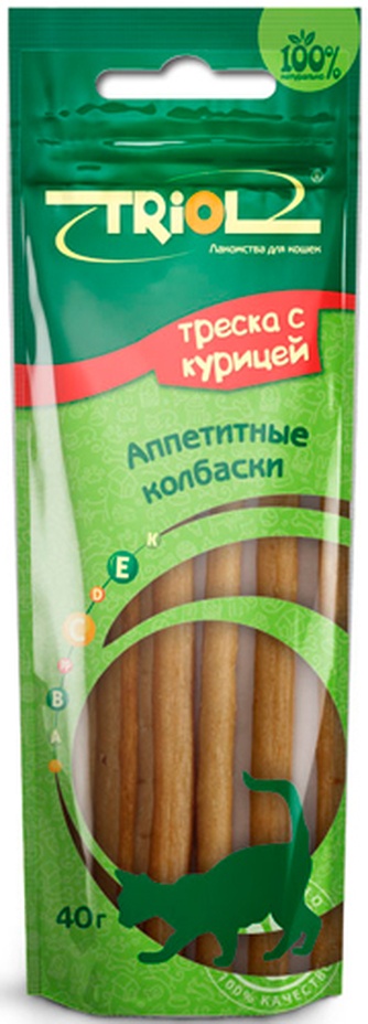 Лакомство для кошек TRIOL Колбаски Аппетитные Треска с Курицей (40 г)