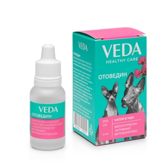 Капли для кошек и собак VEDA Отоведин для ухода за ушами при отодектозе (15 мл)