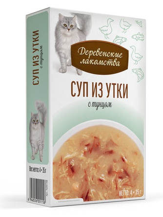 Лакомство для кошек ДЕРЕВЕНСКИЕ ЛАКОМСТВА Суп из утки с тунцом (4 шт/35 г)