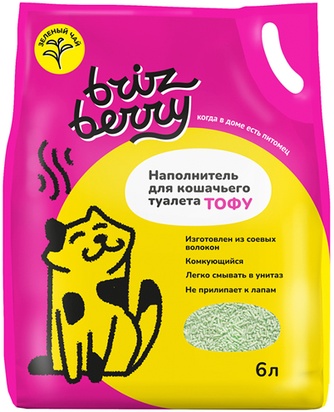 Наполнитель комкующийся соевый для кошек BRIZBERRY Тофу зеленый чай (6 л)
