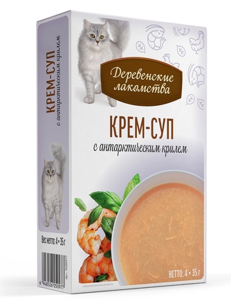 Лакомство для кошек ДЕРЕВЕНСКИЕ ЛАКОМСТВА Крем-суп с антарктическим крилем (4 шт/35 г)
