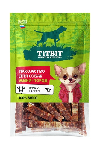Лакомство для собак мелких пород TITBIT Лакомый кусочек Нарезка говядина (70 г)
