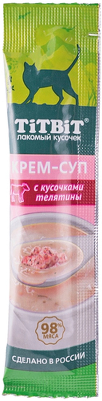 Лакомство для кошек TITBIT Лакомый кусочек Крем-суп с кусочками Телятины (10 г)