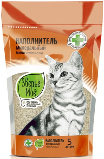Наполнитель впитывающий цеолитовый для кошек ЗВЕРЬЕ МОЕ Mini Professional (5 л/2,8 кг)