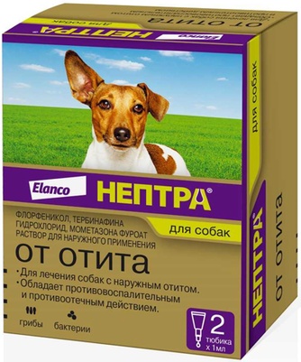 Капли для собак ELANCO Нептра от отита (1 мл/2 тюбика)