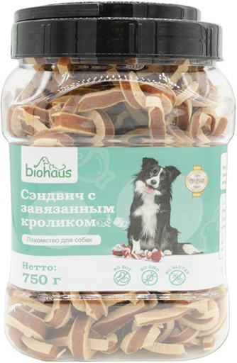 Лакомство для собак BIOHAUS Сэндвич с завязанным кроликом (750 г)