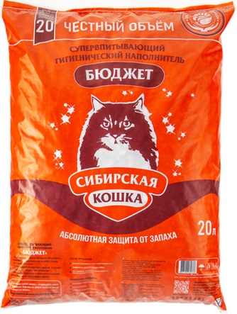 Наполнитель впитывающий сибитовый для кошек СИБИРСКАЯ КОШКА Бюджет (20 л)