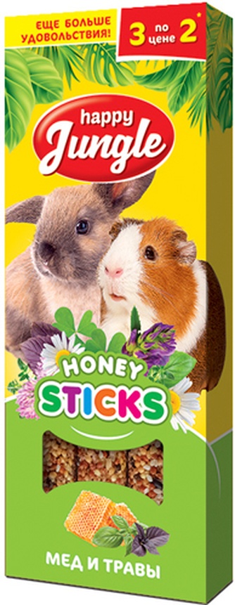 Лакомство для крупных грызунов HAPPY JUNGLE Honey Sticks Палочки мед и травы (3 шт)