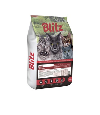 Корм сухой для взрослых кошек BLITZ Sensitive с говядиной (10 кг)