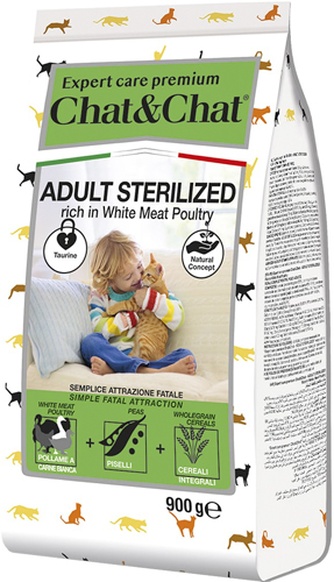 Корм сухой для стерилизованных кошек CHAT & CHAT Adult sterilized  с белым мясом птицы (900 г)