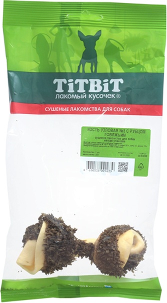 Лакомство для собак мелких пород TITBIT Лакомый кусочек №3 Кость узловая с рубцом говяжьим (30 г)