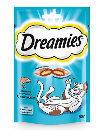 Лакомство для кошек DREAMIES Подушечки с лососем лакомые (60 г)