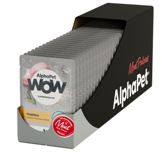 Корм влажный для котят, беременных и кормящих кошек ALPHAPET WOW нежные ломтики индейка (85 г)
