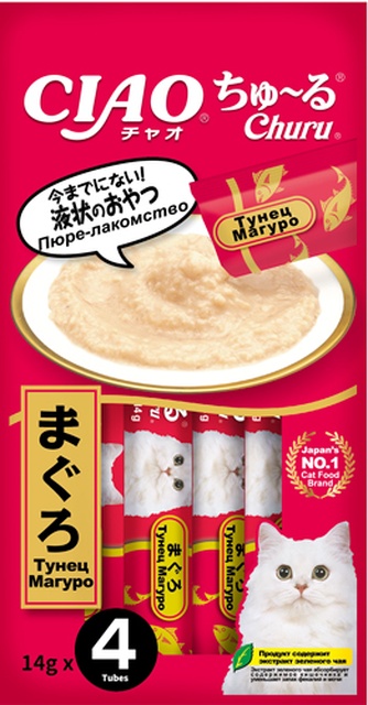 Лакомство для кошек INABA Чао Чуру пюре тунец (4 шт/14 г)