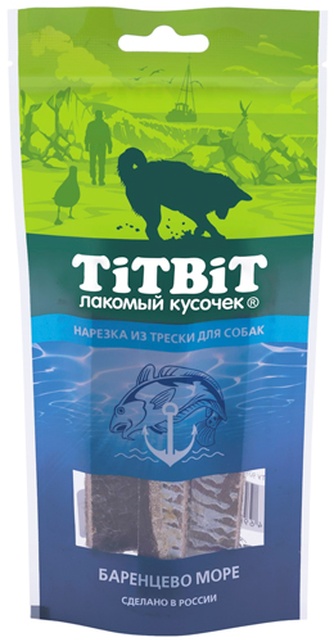 Лакомство для собак мелких пород TITBIT Лакомый кусочек Баренцево море Нарезка треска (75 г)