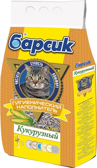Наполнитель впитывающий кукурузный для кошек БАРСИК (4,54 л)