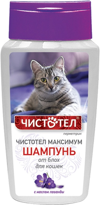 Шампунь для кошек ЧИСТОТЕЛ Максимум от блох с маслом лаванды (180 мл)