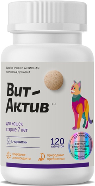 Кормовая Добавка для кошек старше 7 лет ВИТ-АКТИВ к-с (120 таб)