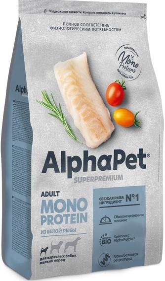 Корм сухой для собак мелких пород ALPHAPET MONOPROTEIN из белой рыбы (7,5 кг)