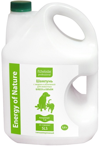 Шампунь для животных PCHELODAR Блеск & Объем с медом и облепихой концентрат 1:4 (5 л)